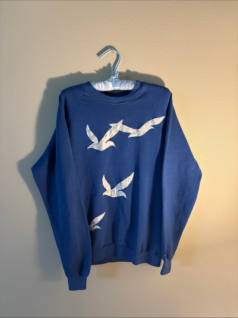 Jerzees - vintage Navy Blue Crewneck Sweater with White Seagull Motif!! Seattle!